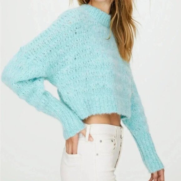 Aritzia Wilfred Lune Sweater Knit Cropped Crewneck Wool Oceanic Teal blue XS - Picture 6 of 14